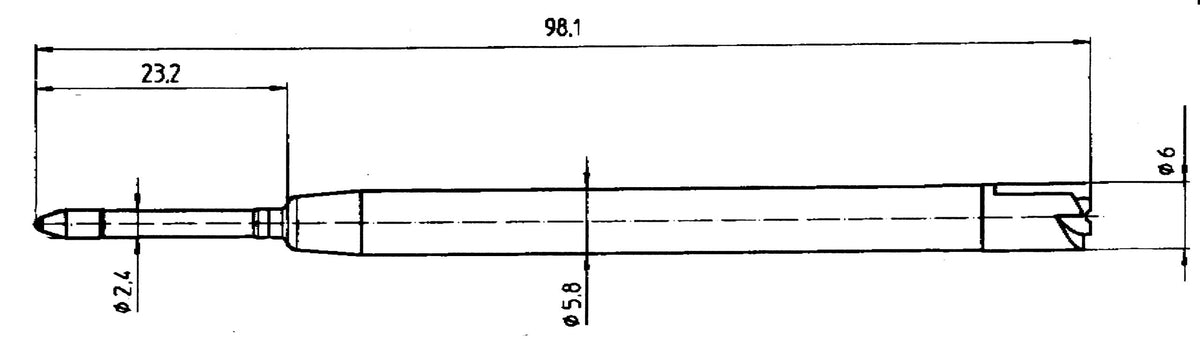 Technical drawing with the refill dimensions