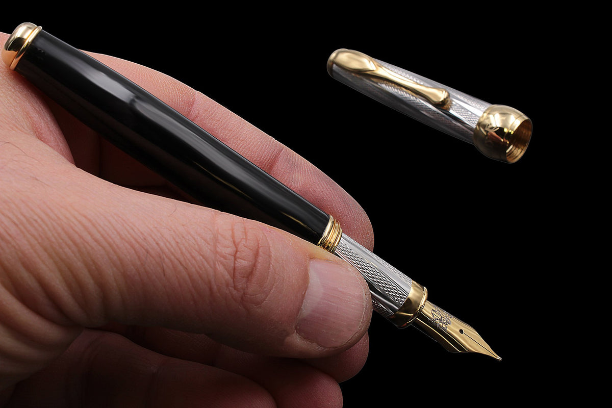 Silver and Horn Fountain Pen with Gold Accents - view 3