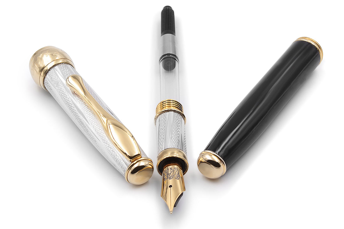 Silver and Horn Fountain Pen with Gold Accents - view 7