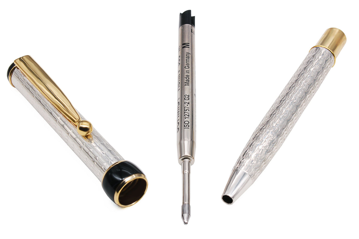 Silver Ballpoint Pen - Gold-Plated, Guilloché Design - view 4