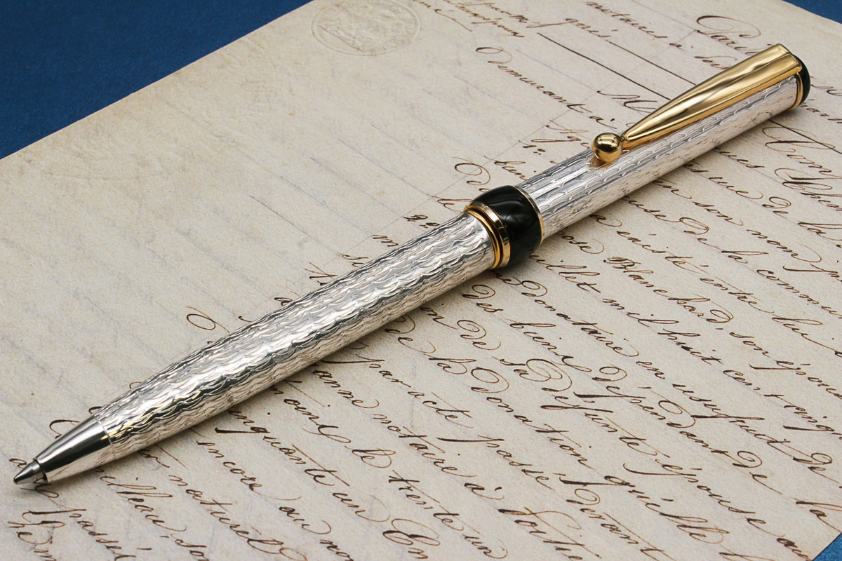 Silver Ballpoint Pen - Gold-Plated, Guilloché Design - view 5