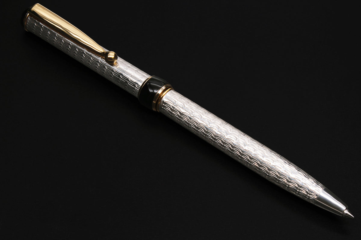 Silver Ballpoint Pen - Gold-Plated, Guilloché Design - view 6