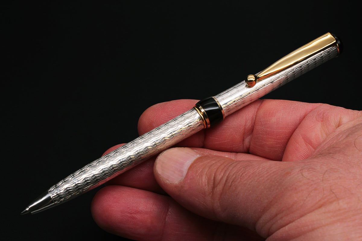 Silver Ballpoint Pen - Gold-Plated, Guilloché Design - view 8