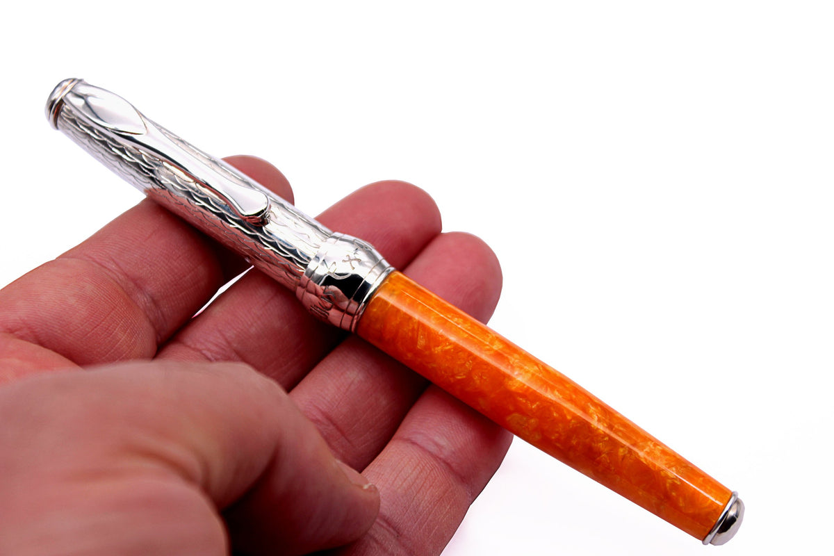 Penna Roller Argento e Resina Arancione - vista 4