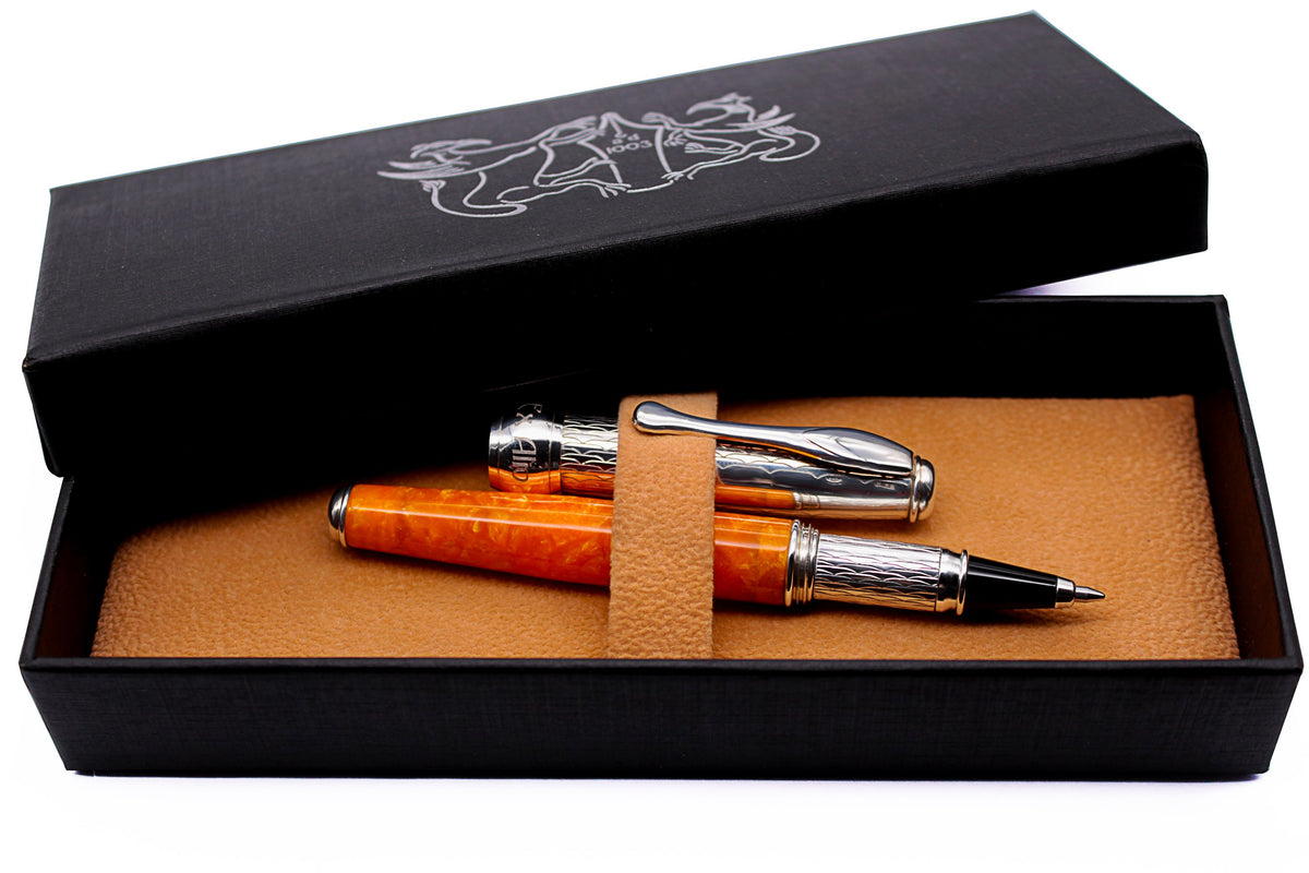 Penna Roller Argento e Resina Arancione - vista 5
