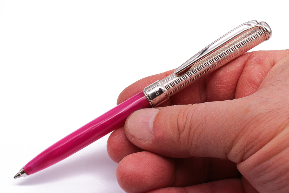 Stylo bille en argent et rose - vue 3