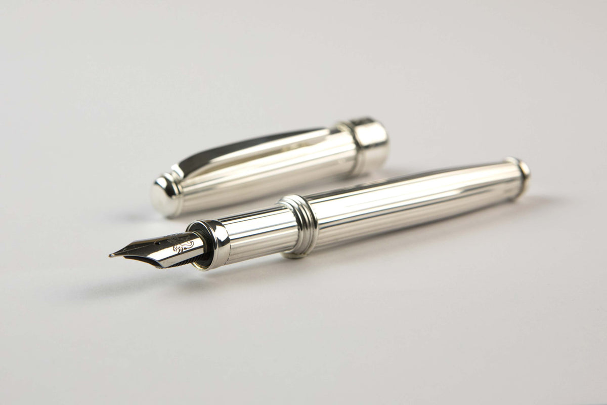 Chased Sterling Silver Fountain Pen with Vertical Grooves