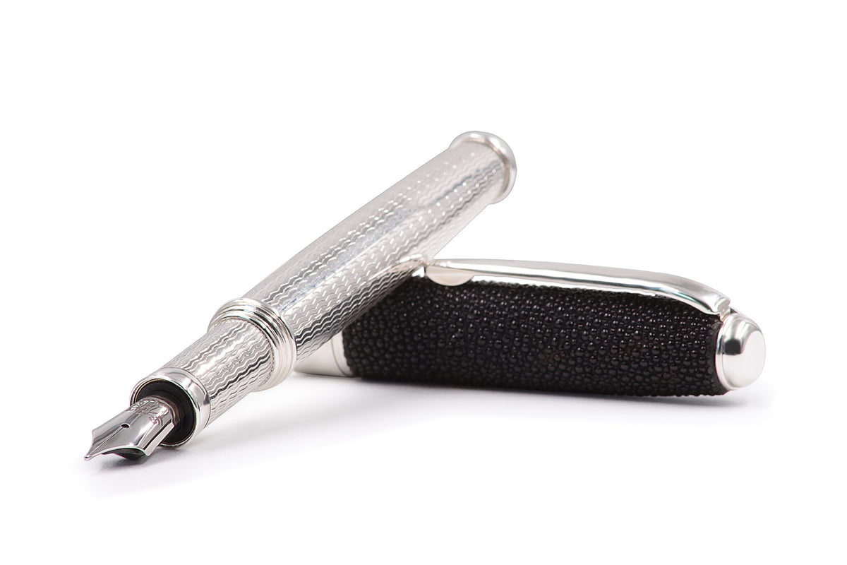 Silver and Stingray Leather Fountain Pen