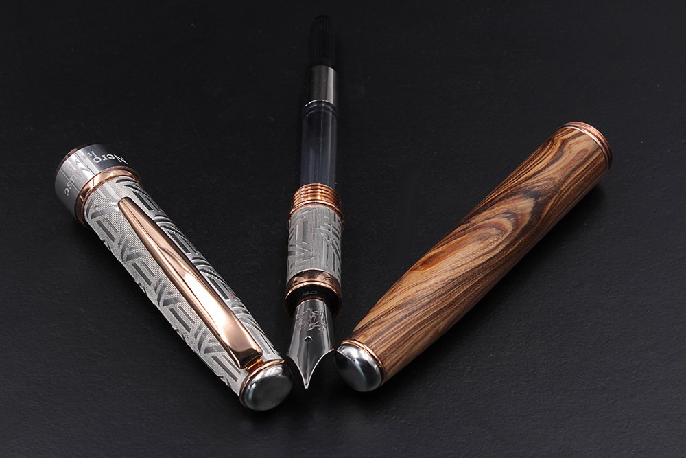 Silver and Olive Wood Fountain Pen - with converter