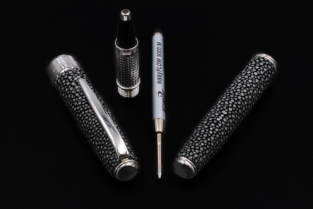 Stylo roller en cuir de raie gris - vue 3