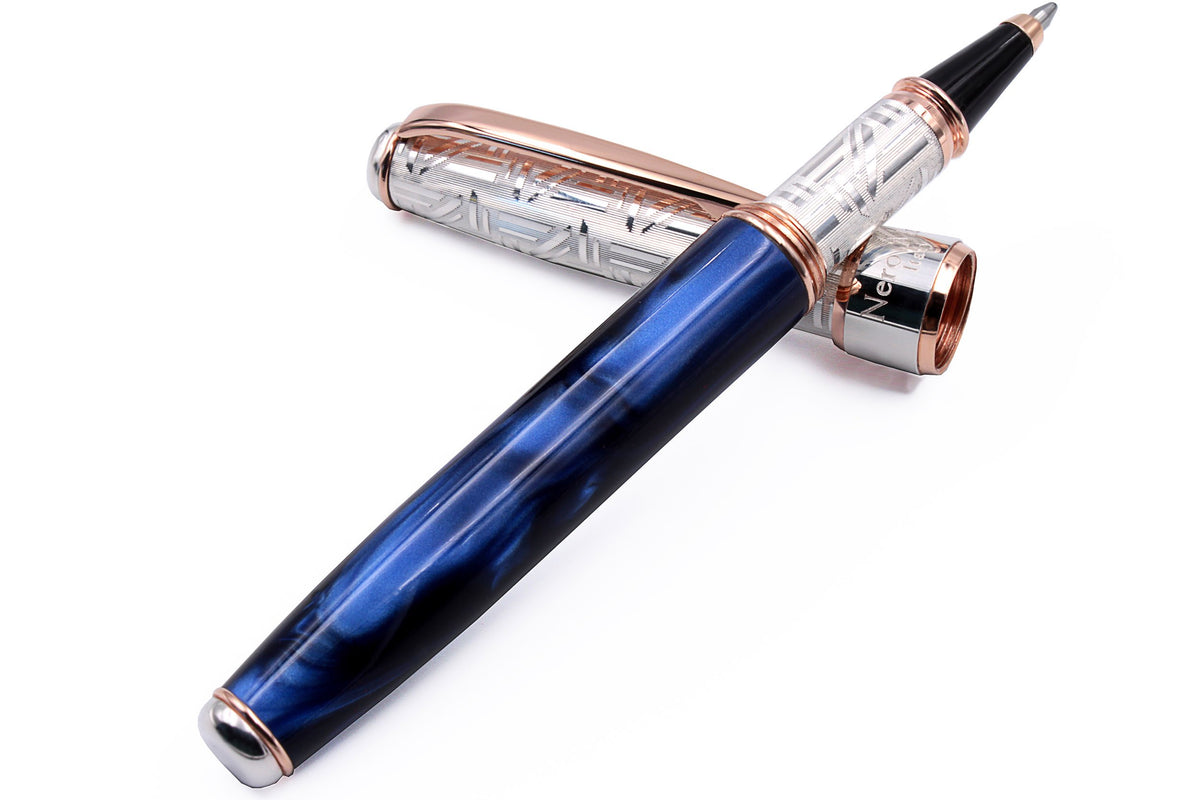 Silver and Blue Resin Rollerball Pen
