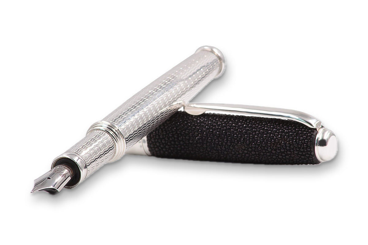 Silver and Stingray Leather Fountain Pen