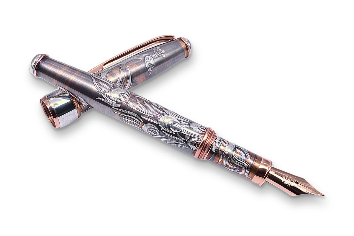Handcrafted Sterling Silver Fountain Pen – Peacock Edition