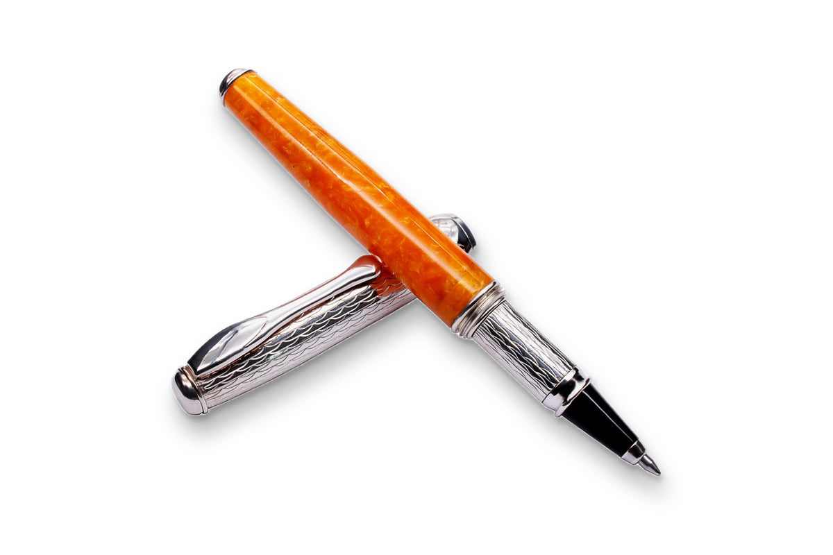 Silver and Orange Resin Rollerball Pen