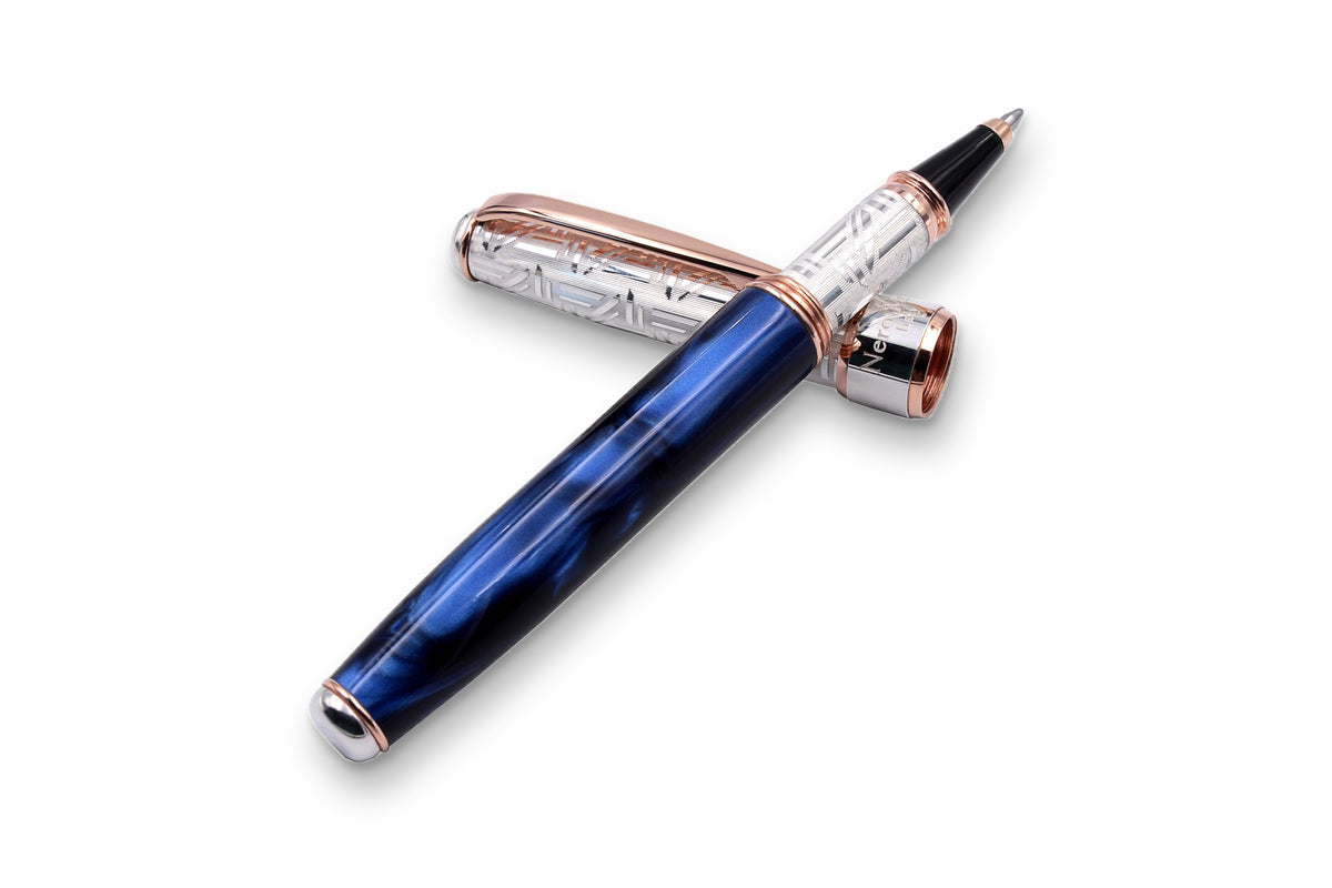Silver and Blue Resin Rollerball Pen