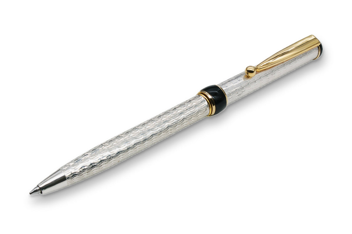Silver Ballpoint Pen - Gold-Plated, Guilloché Design