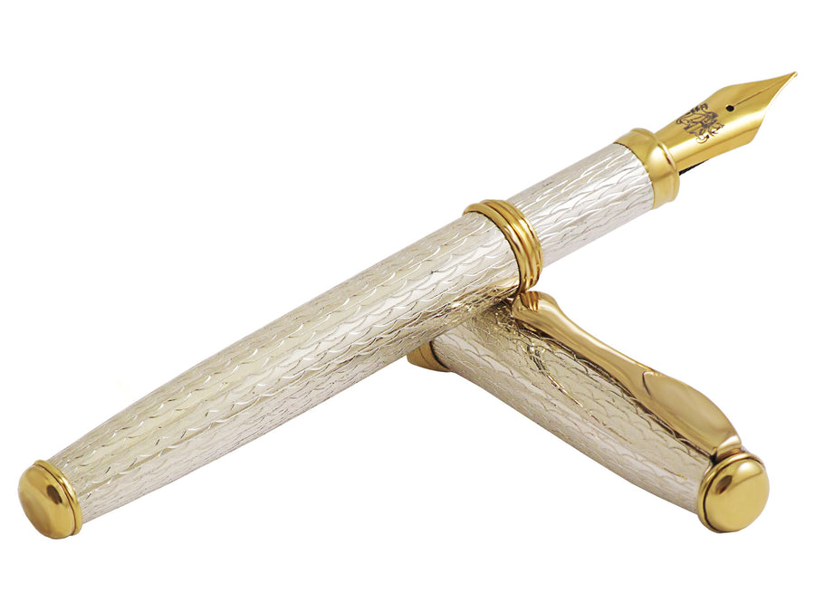 Penna Stilografica in Argento con Dettagli Placcati Oro