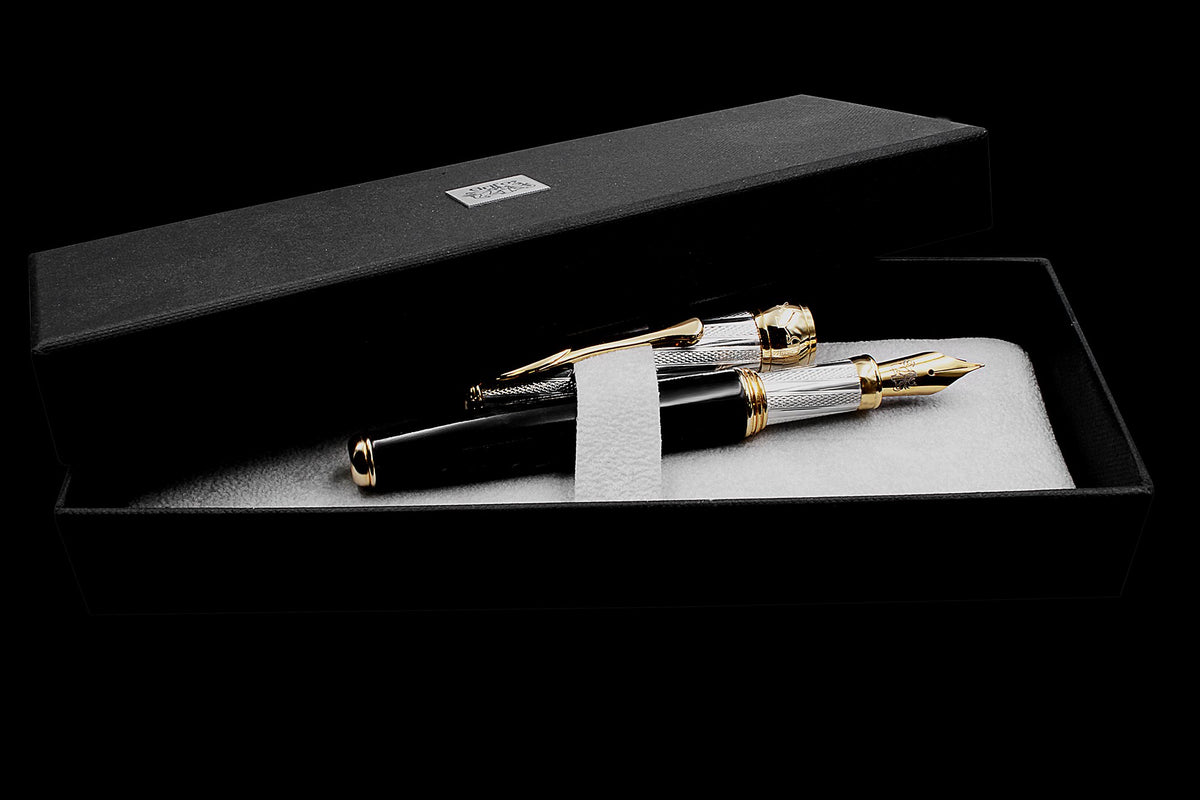 Silver and Horn Fountain Pen with Gold Accents - view 4