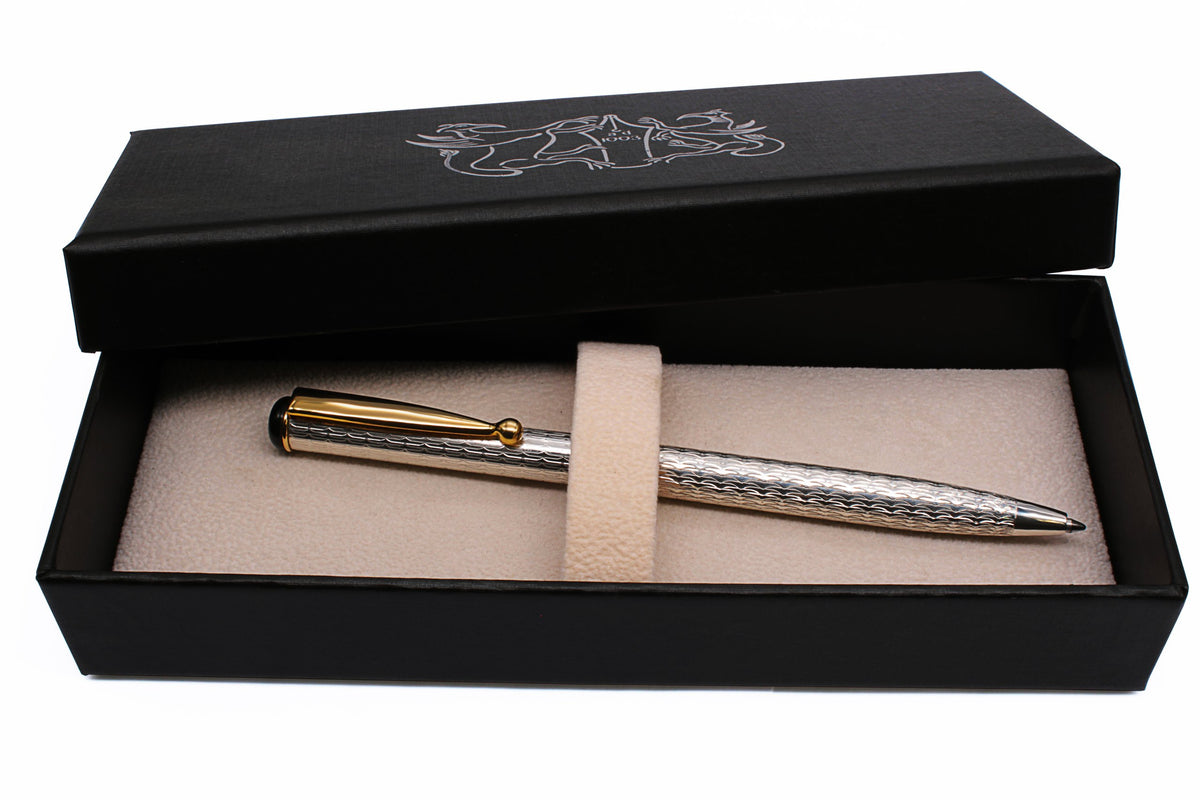 Silver Ballpoint Pen - Gold-Plated, Guilloché Design - view 2