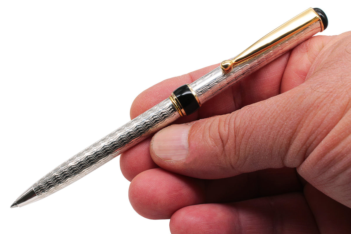 Silver Ballpoint Pen - Gold-Plated, Guilloché Design - view 3