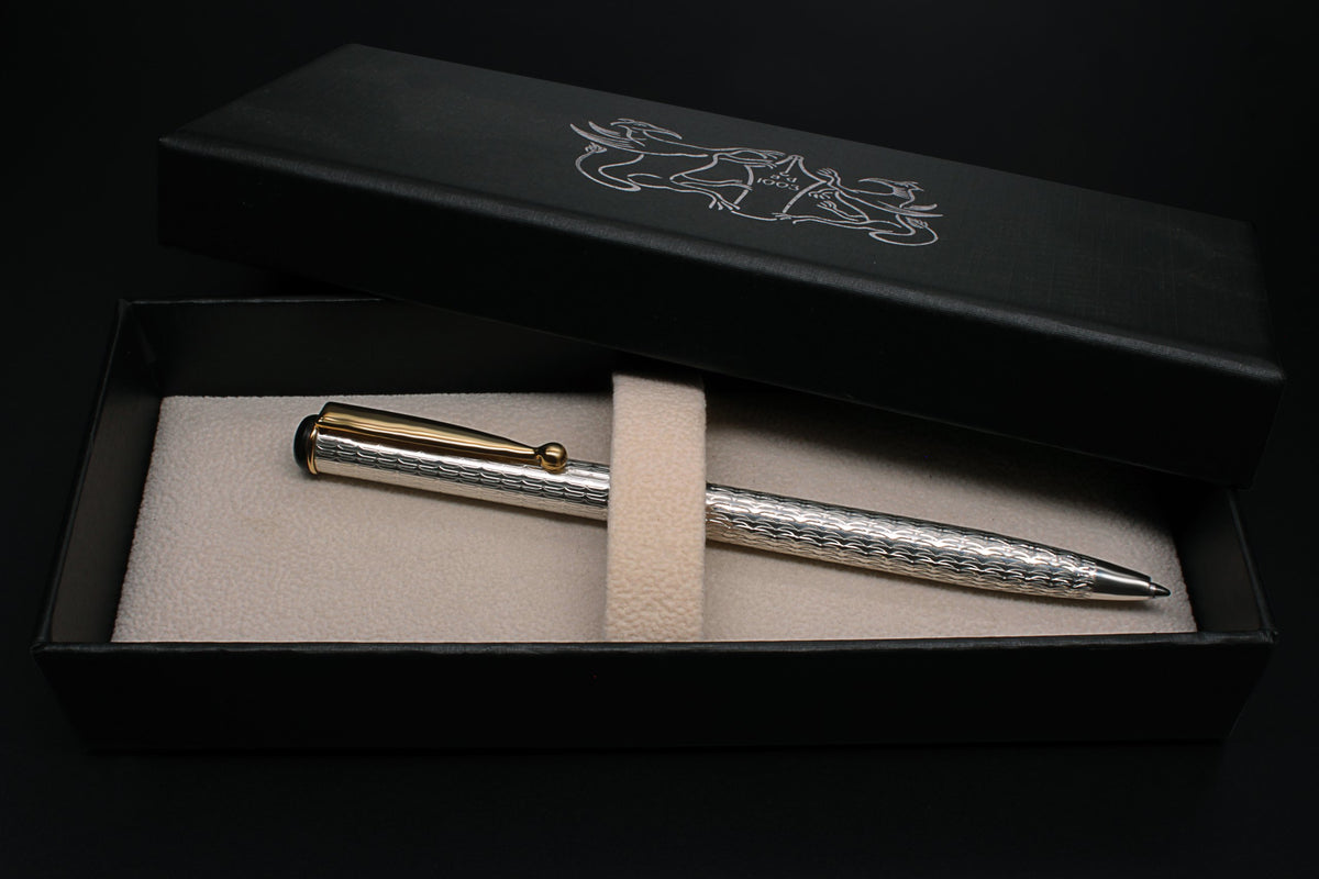 Silver Ballpoint Pen - Gold-Plated, Guilloché Design - view 7