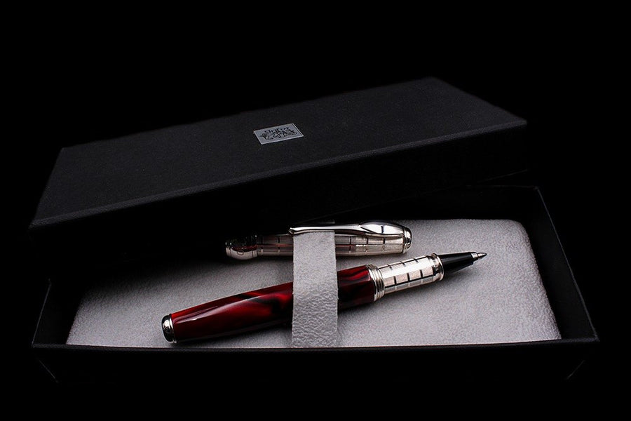 Silver and Burgundy Resin Rollerball Pen - view 2