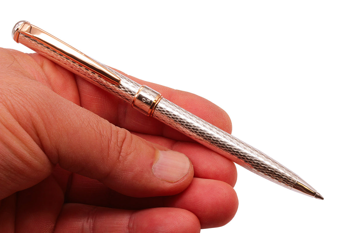 Stylo bille en argent, détails plaqués or rouge - vue 2