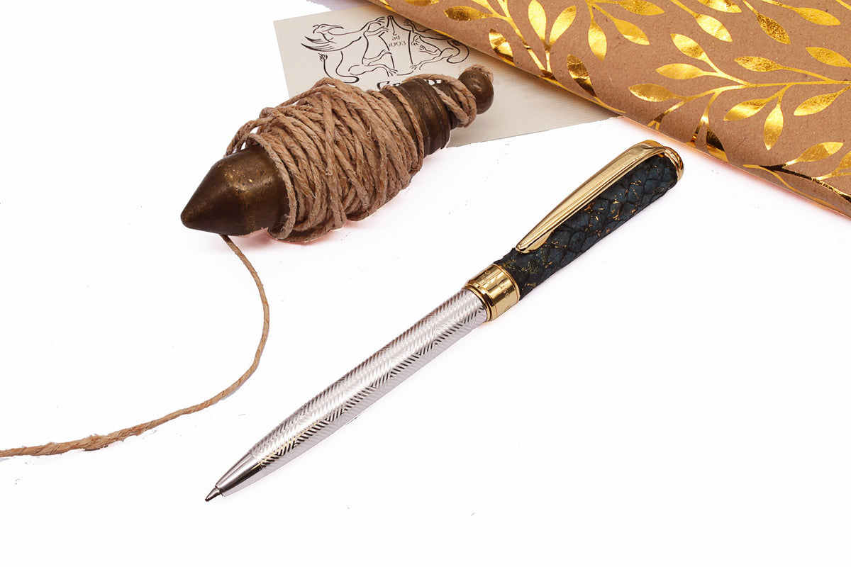 Fish Leather and Silver Ballpoint Pen - view 4