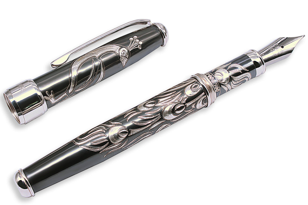 Handgefertigter Füllfederhalter aus Sterlingsilber – Pfau-Edition - Ansicht 2