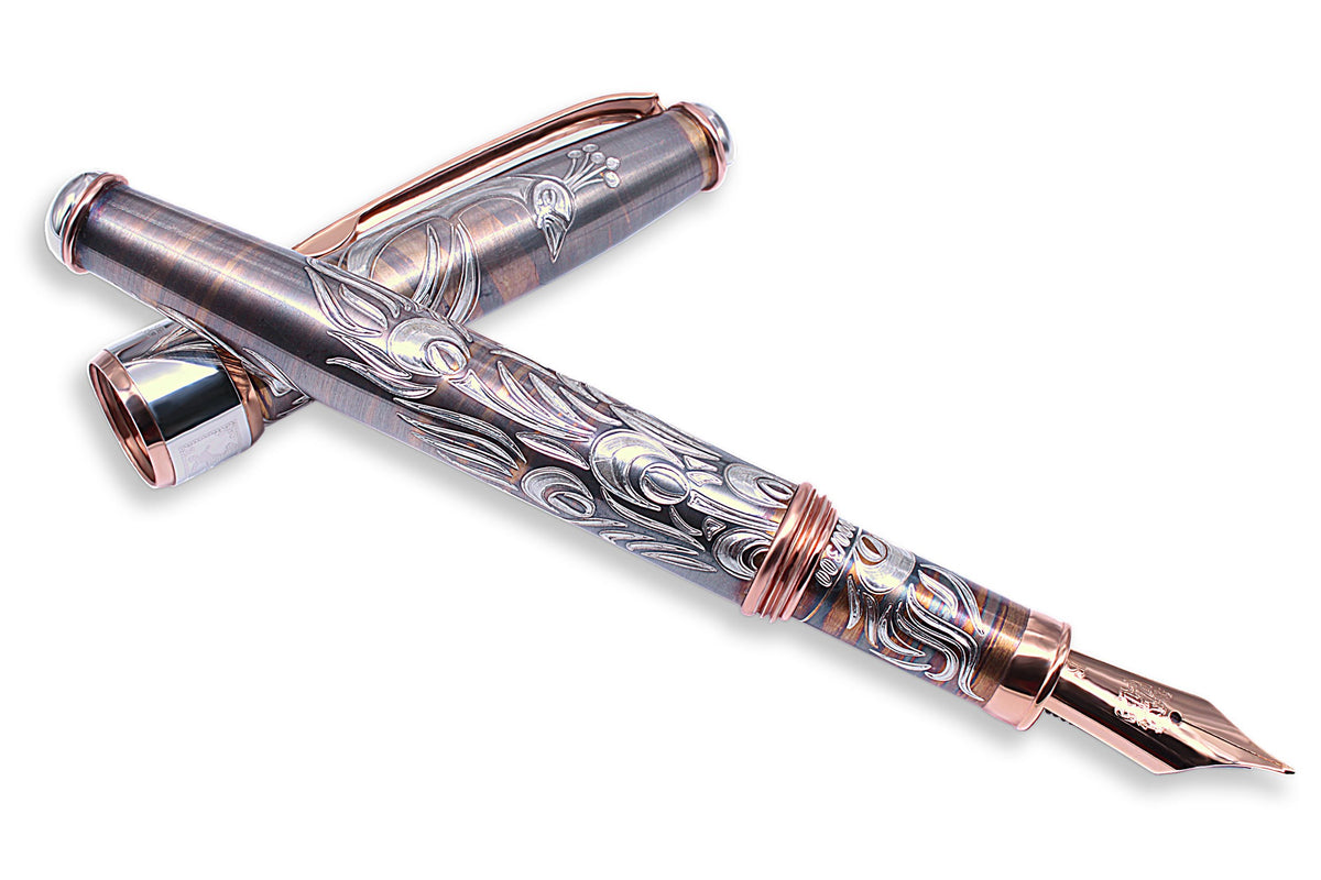 Handcrafted Sterling Silver Fountain Pen – Peacock Edition