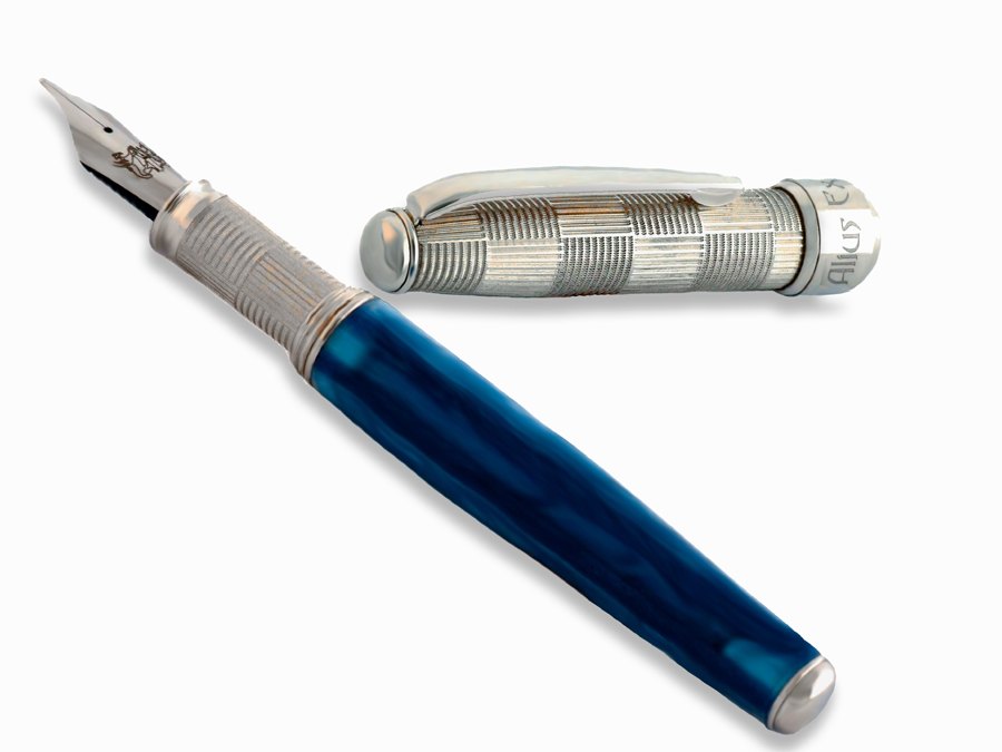 Light Blue Resin and Silver Fountain Pen