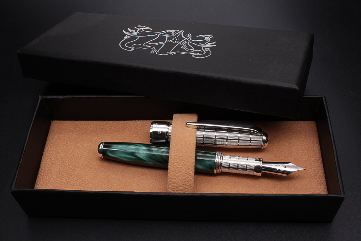 Penna Stilografica Argento e Resina Verde - vista 13