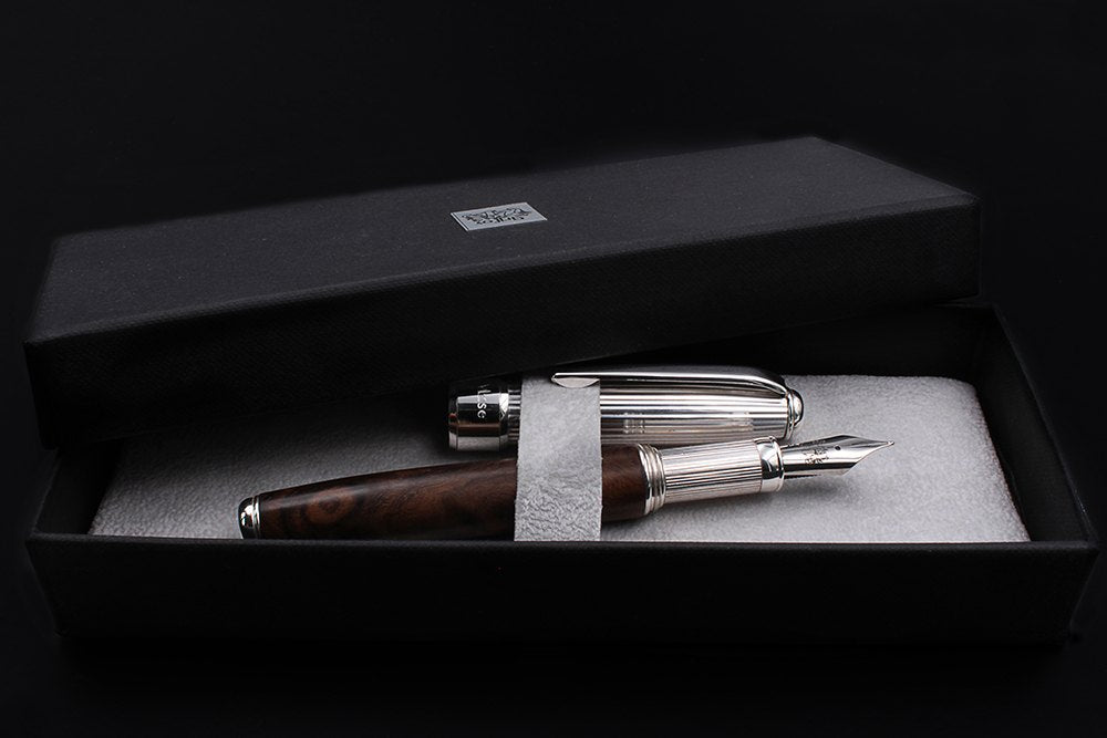 Penna Stilografica Noce e Argento - nella confezione regalo