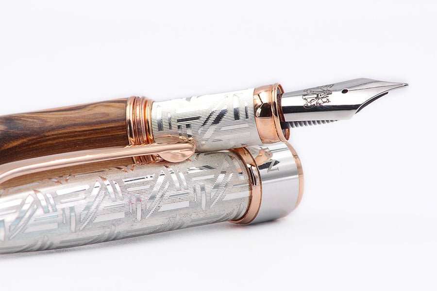 Silver and Olive Wood Fountain Pen - view 2