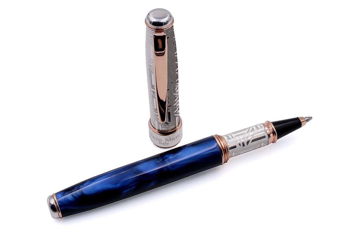 Penna Roller Argento e Resina Blu Oltremare - vista 5