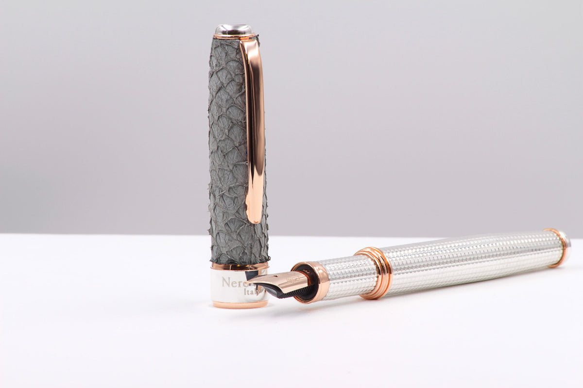 Silver and Salmon Leather Fountain Pen