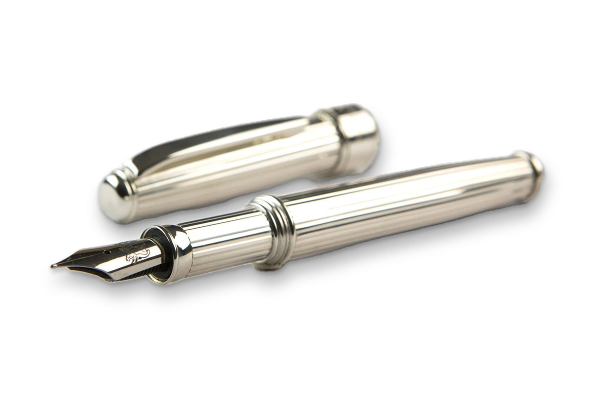 Chased Sterling Silver Fountain Pen with Vertical Grooves