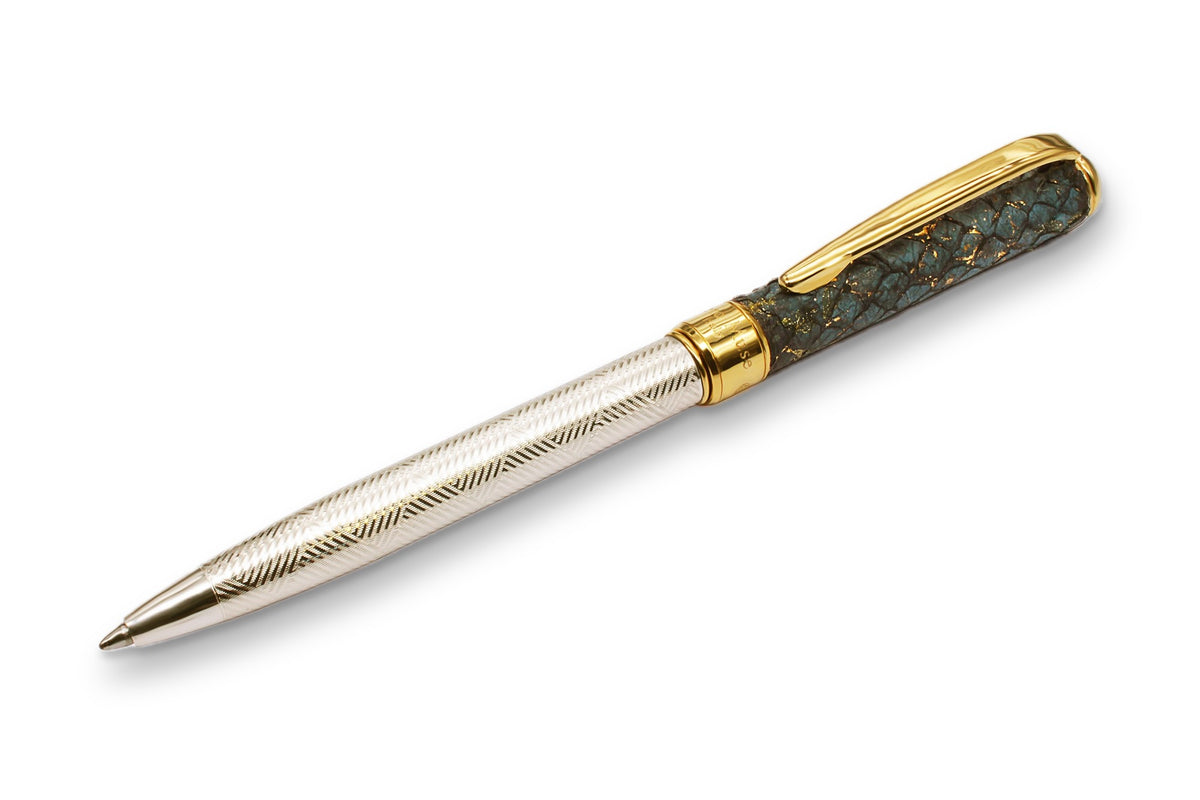 Fish Leather and Silver Ballpoint Pen