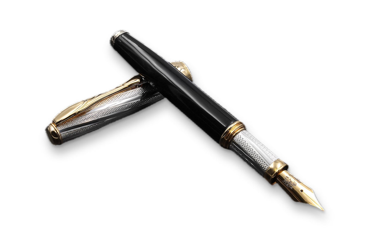 Silver and Horn Fountain Pen with Gold Accents