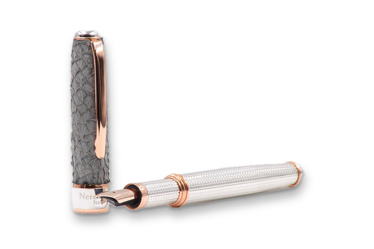 Silver and Salmon Leather Fountain Pen