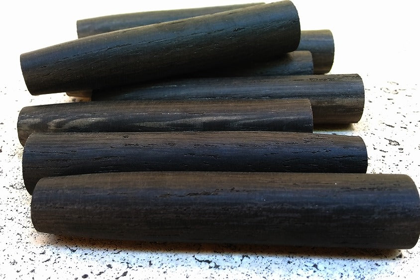 Bog oak pen barrels in the workshop