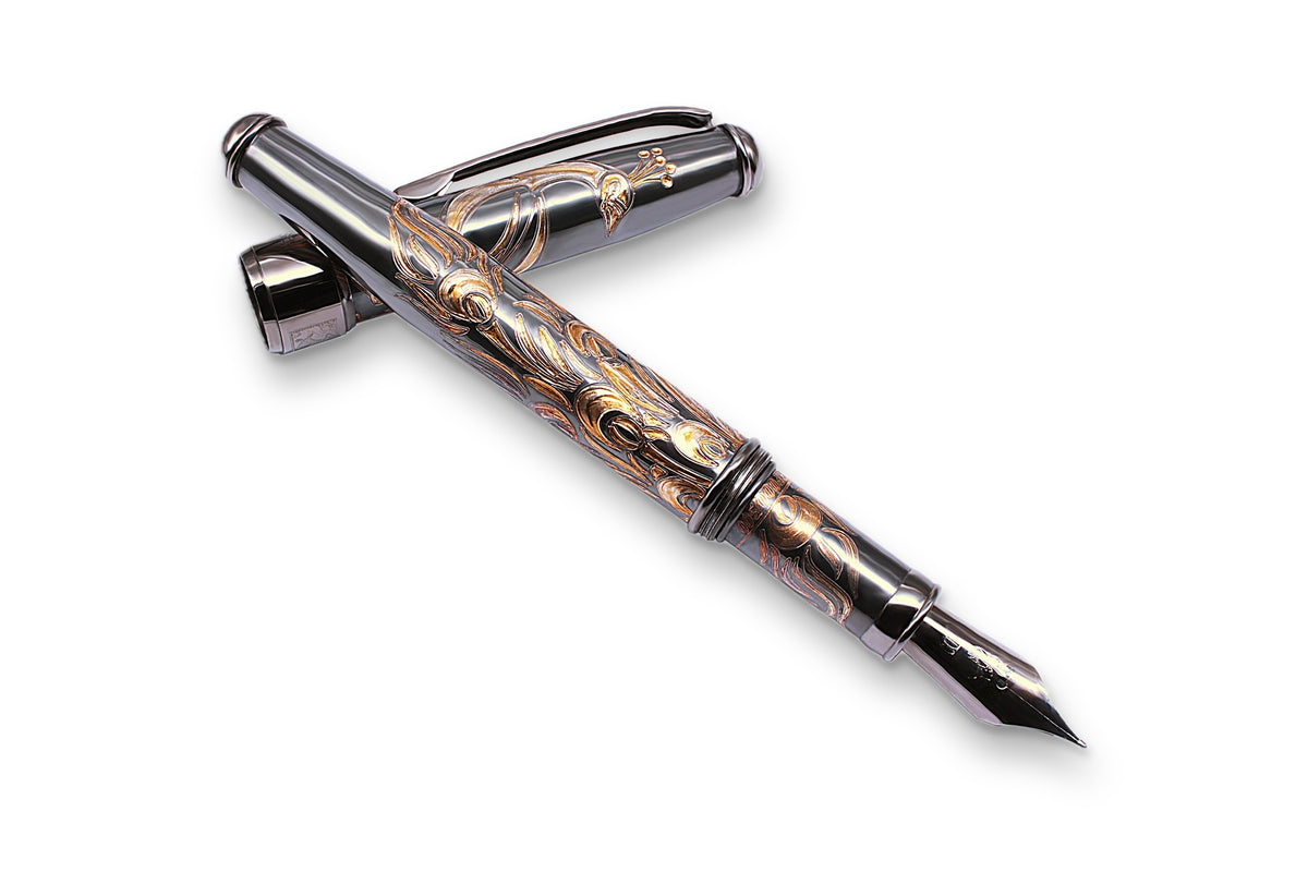 Handcrafted Sterling Silver Fountain Pen – Peacock Edition