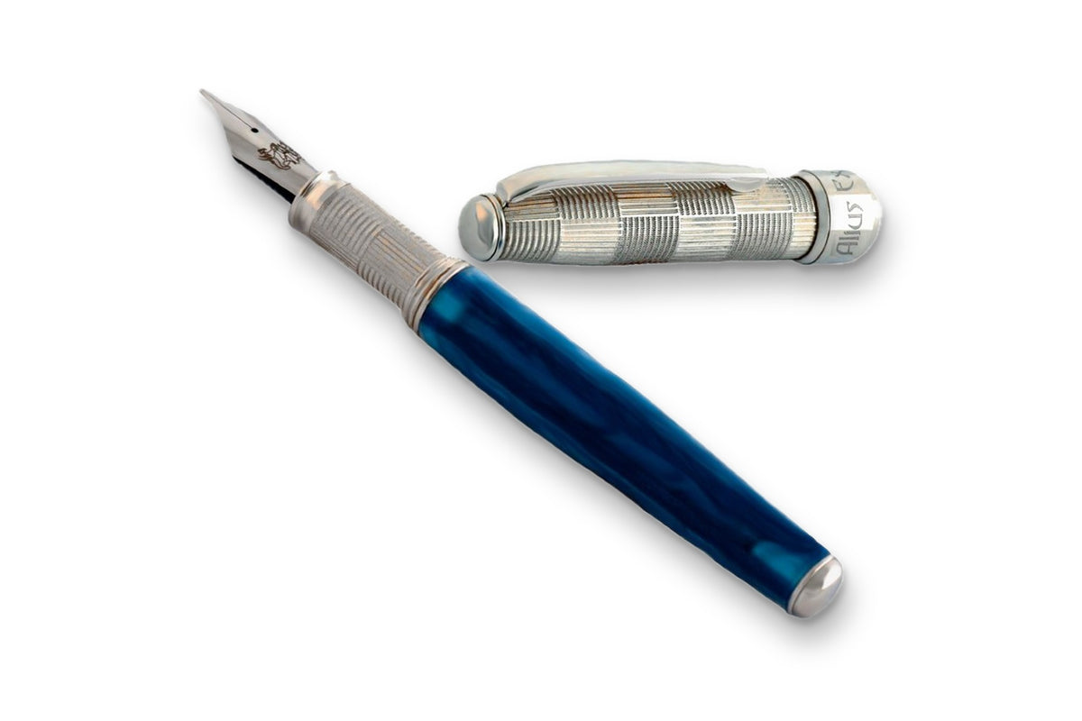 Light Blue Resin and Silver Fountain Pen