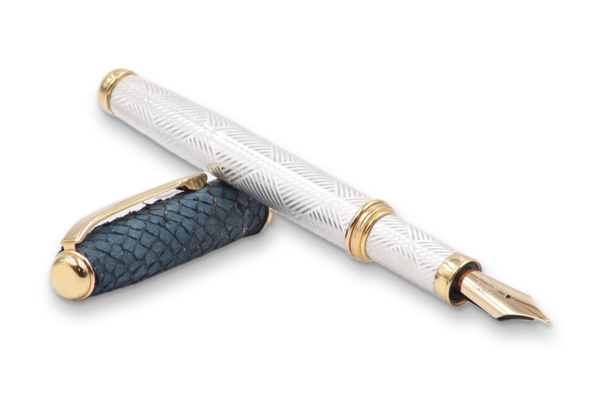 Silver and Salmon Leather Fountain Pen