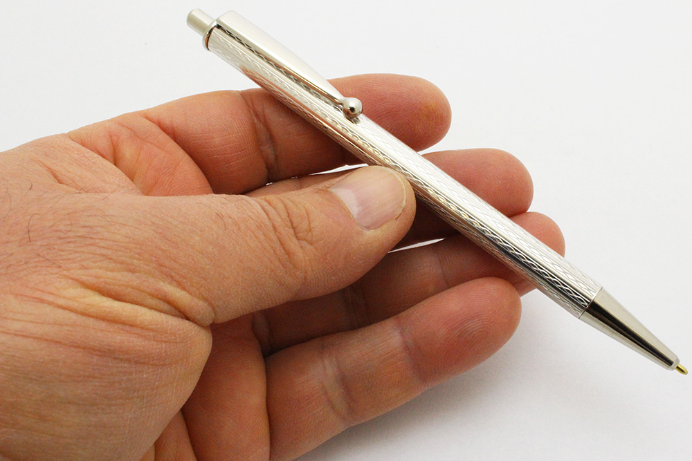 Handcrafted Sterling Silve Ballpoint Pen With Italian Artisans Guilloché  Gold Plated Details 