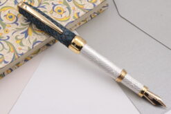 Silver body, golden details, night blue color cap fountain pen