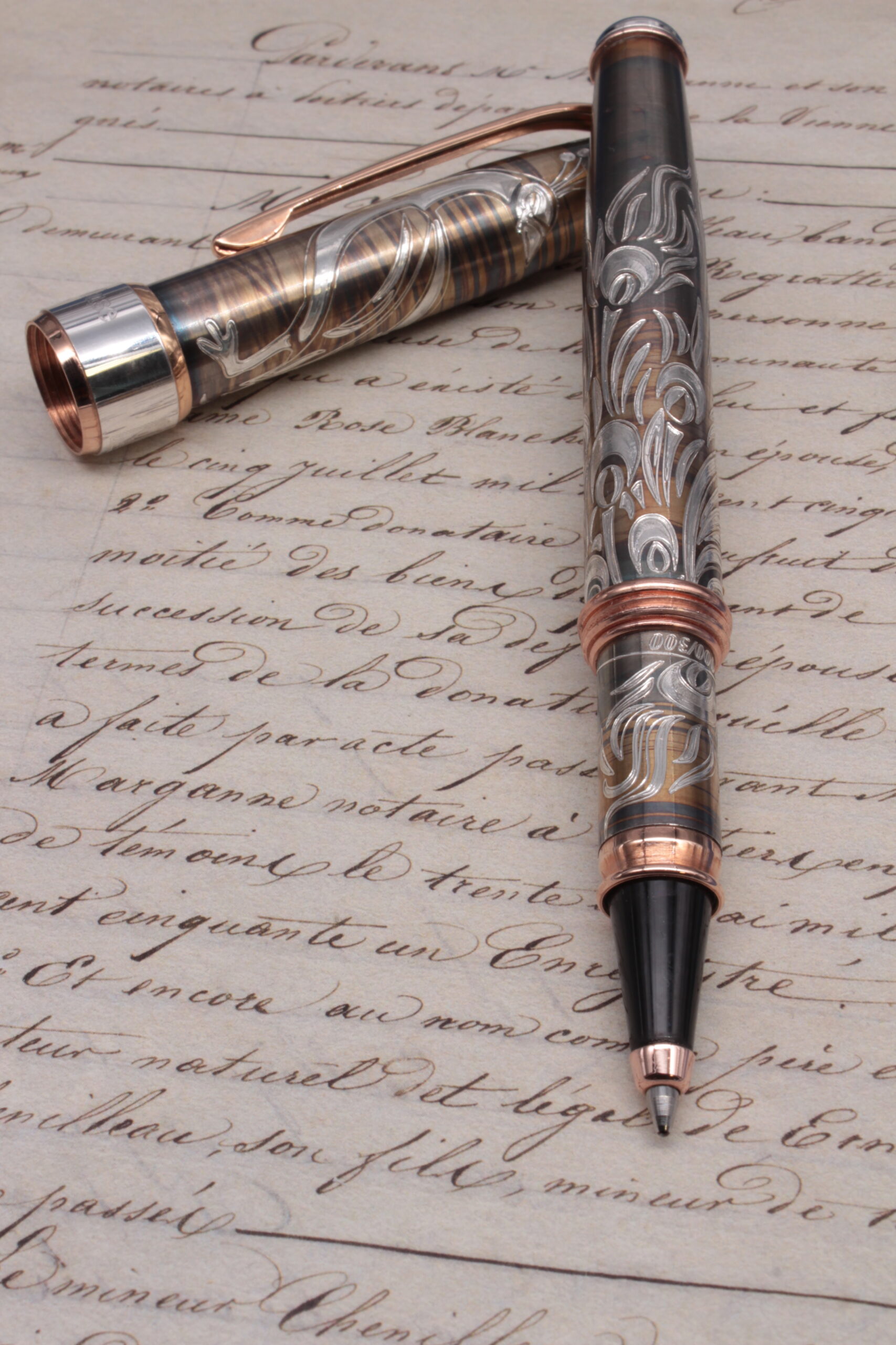 Handcrafted Sterling Silver Rollerball Pen – Multicolored Peacock Edition